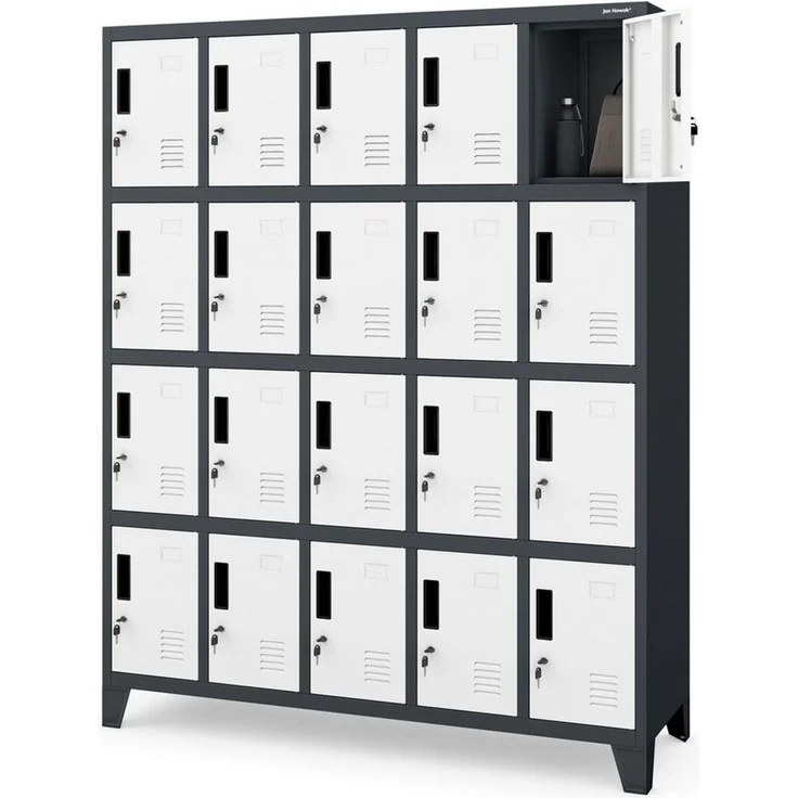 Domator Umkleideschrank 5B4A Fächerschrank Schließfachschrank mit 20 Fächern Wertfachschrank Metall Pulverbeschichtung 172 x 136 x 45 cm (H x B x T) (Anthrazit-Weiß) – Bild 2
