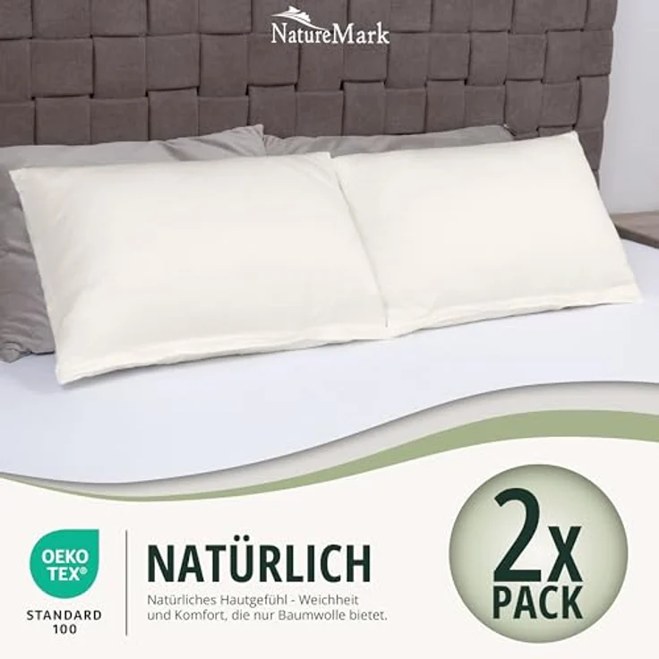NatureMark 2er Pack Jersey Kissenbezug Kissenhülle Kissenbezüge Seitenschläferkissen Nackenkissen viele Größen und Farben ÖKO-TEX (40x60 cm (Nackenkissen geeignet), Natur/Creme) – Bild 7