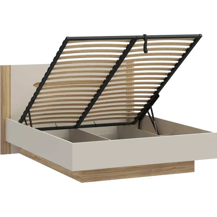 Stauraumbett >EDWAL< Lift-Lattenrost, sandfarbig / Eiche Dekor - 176,2x105,7x206,6cm BxHxT – Bild 3