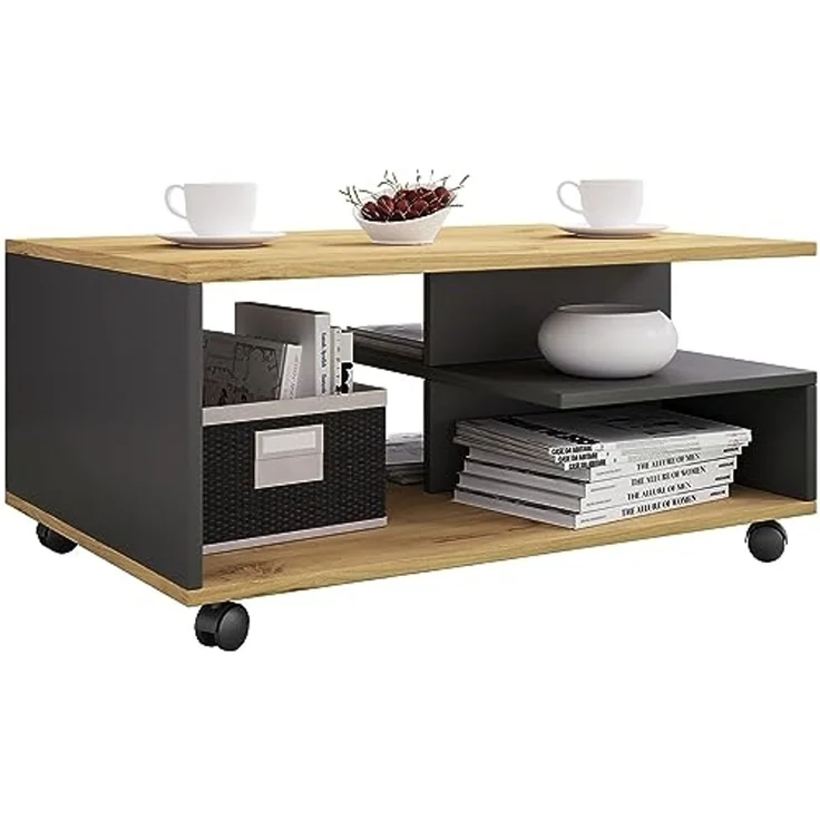 VCM Beistelltisch & Couchtisch Stango 919398 Anthrazit / Honig-Eiche H. 41 x B. 80 x T. 50 cm – Bild 1