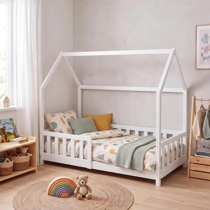 Hausbett Hesel mit Rausfallschutz 80x160 cm Weiß [en. casa] – Bild 1