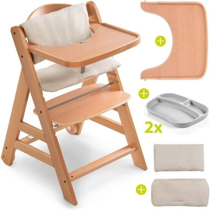 Hauck Hochstuhl Alpha Plus Move Natur (5 St), Holz Kinderhochstuhl inkl. Essbrett, Sitzkissen und 2 x Silikon Teller – Bild 4