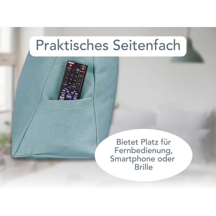 XDREAM Rückenkissen ergonomisches Keilkissen für Bett und Sofa, 1-tlg, als Kopfkissen oder Venenkissen verwendbar, mit praktischem Seitenfach