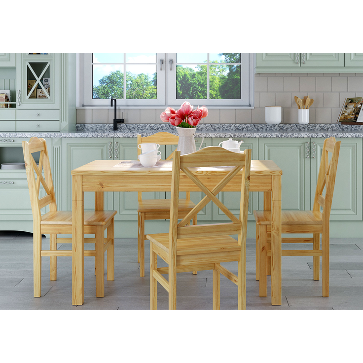 Rustikale Tischgruppe Esstisch und 4 Stühle Kiefer Massivholz 90.70-51 B-Set 20 – Bild 3