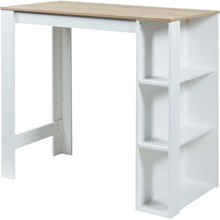 Bartisch Danderyd 120x60x106 cm mit 3 Ablagefächern Weiß/Eicheoptik [en. casa] – Bild 3