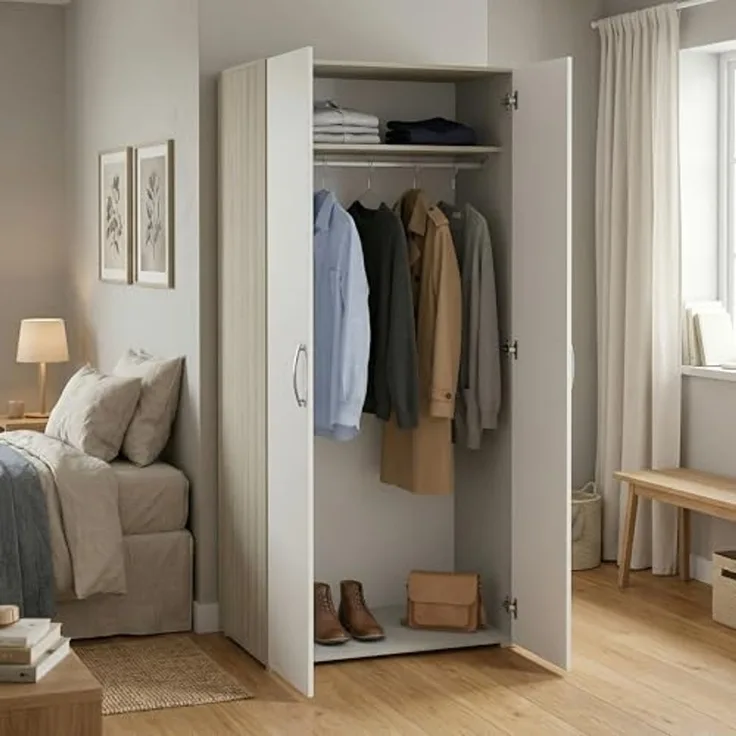 Dmora - Kleiderschrank 2 Türen Loire, Schlafzimmermöbel, Schrank, Garderobe, 79x52 h166 cm, Eiche und Mattweiß