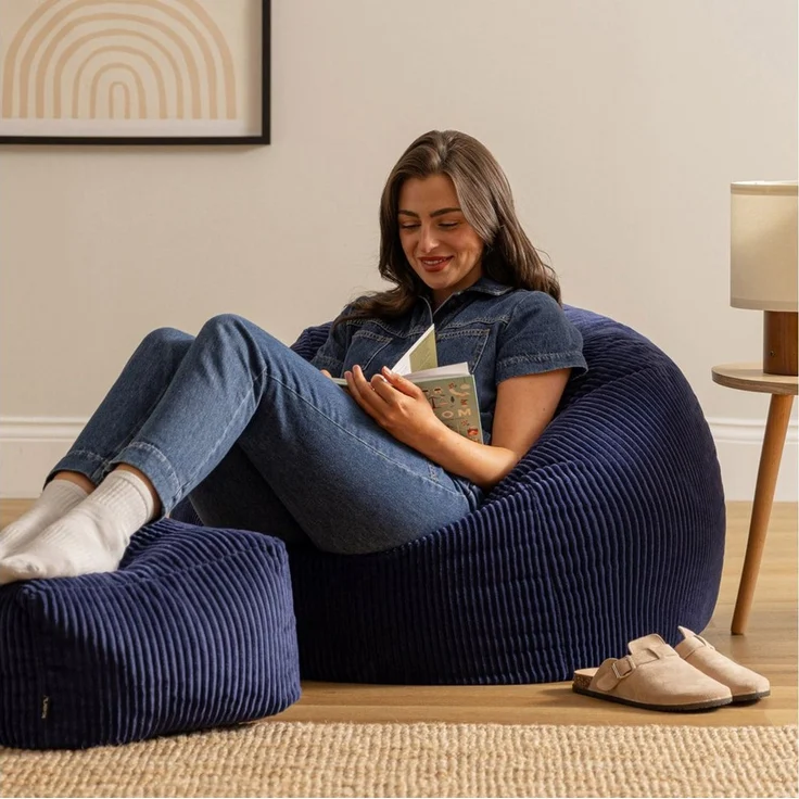 Icon Kingston Sitzsack mit Hocker Cord, Dunkelbrau, Sitzsack Erwachsene mit Füllung, Bean Bag, Cord Sessel, Lounge Sessel, Lounge Stuhl, Schlafzimmer, Wohnzimmer, Wohnzimmer Möbel