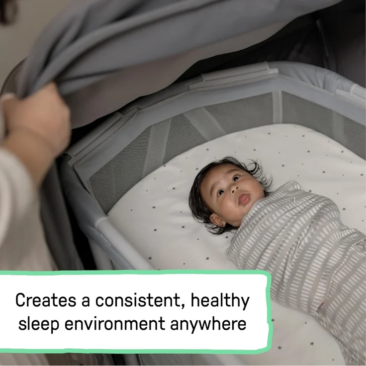 Ingenuity Dream Retreat 3-in-1 Tragbarer Stubenwagen und Spielplatz, einfache 3-stufige Faltung, inklusive Lichtblockierschirm für drinnen und draußen, UPF 50+, Matratze und Bettlaken, 0-36 Monate – Bild 3