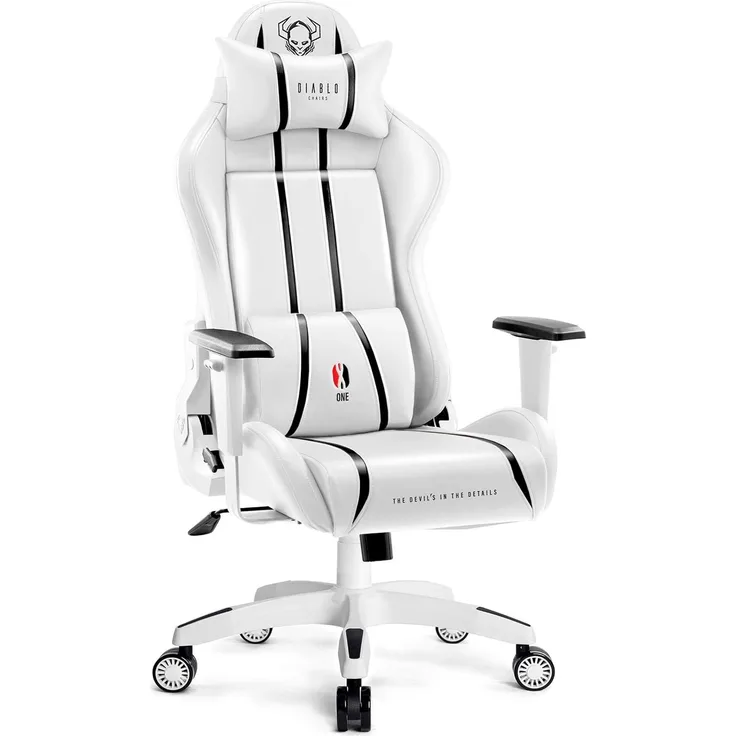 Diablo X-One 2. 0 Gaming Stuhl Gamer Chair Bürostuhl Schreibtischstuhl Verstellbare Armlehnen Ergonomisches Design Nacken/-Lendenkissen Wippfunktion Weiß, Normal (L)