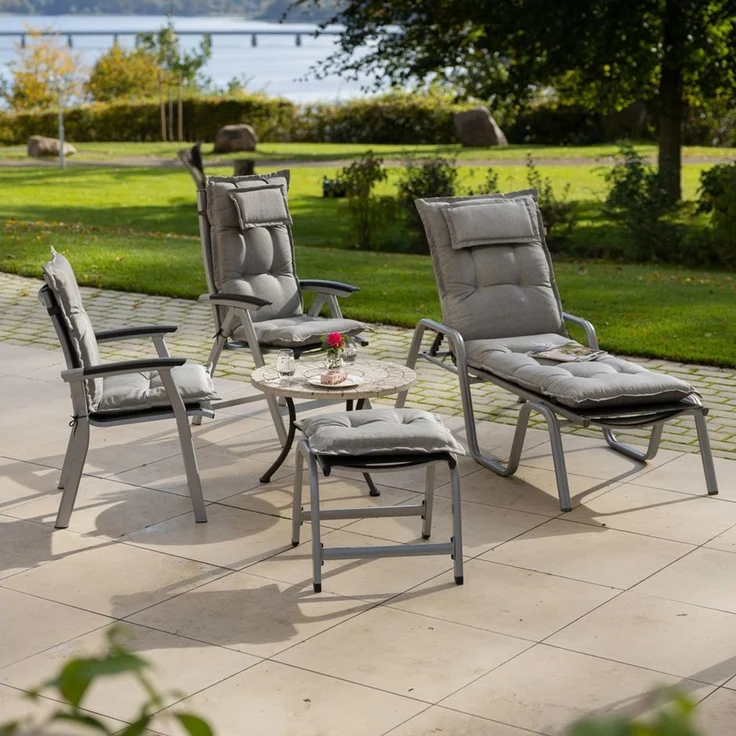 Herlag Liegenauflage Ava Polster für Gartenliege 190x60x9cm extra dick Kopfpolster, (1 St), SunGuard Liegepolster mit starkem UV- & Fleckschutz, Silber – Bild 3