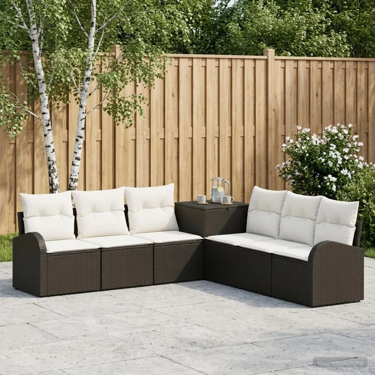 vidaXL Sofa Set 7 stk. Schwarz und Cremeweiß Polyrattan und Stahl 3448695 – Bild 1