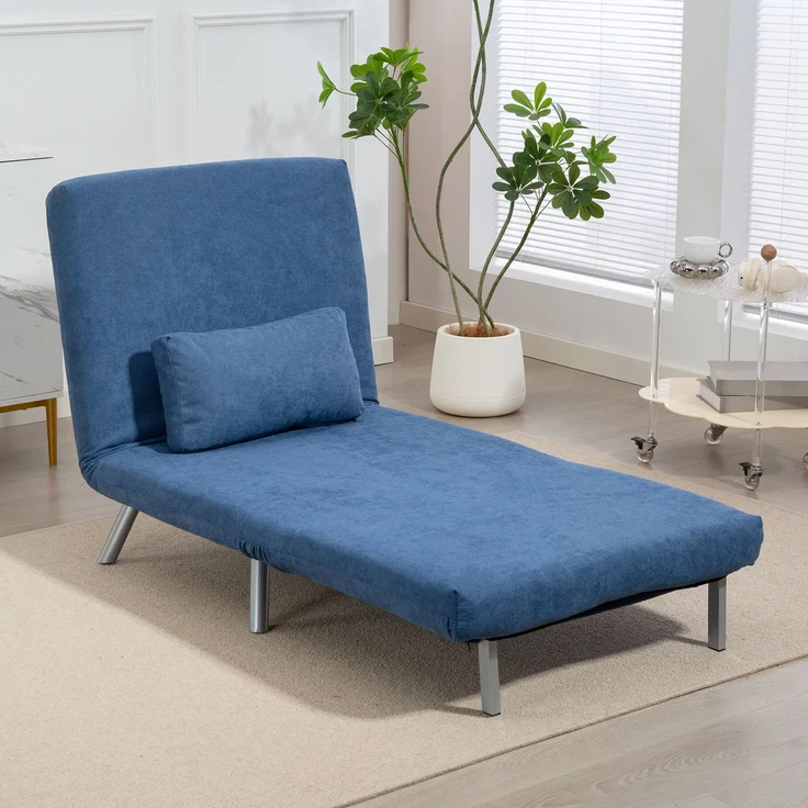 Polstersessel mit Bettfunktion, 3-in-1 Design, Schlafsessel, Gästebett, Stoffbezug, mit Kissen, Blau--Blau--80x75x83cm--YOUDENOVA – Bild 4