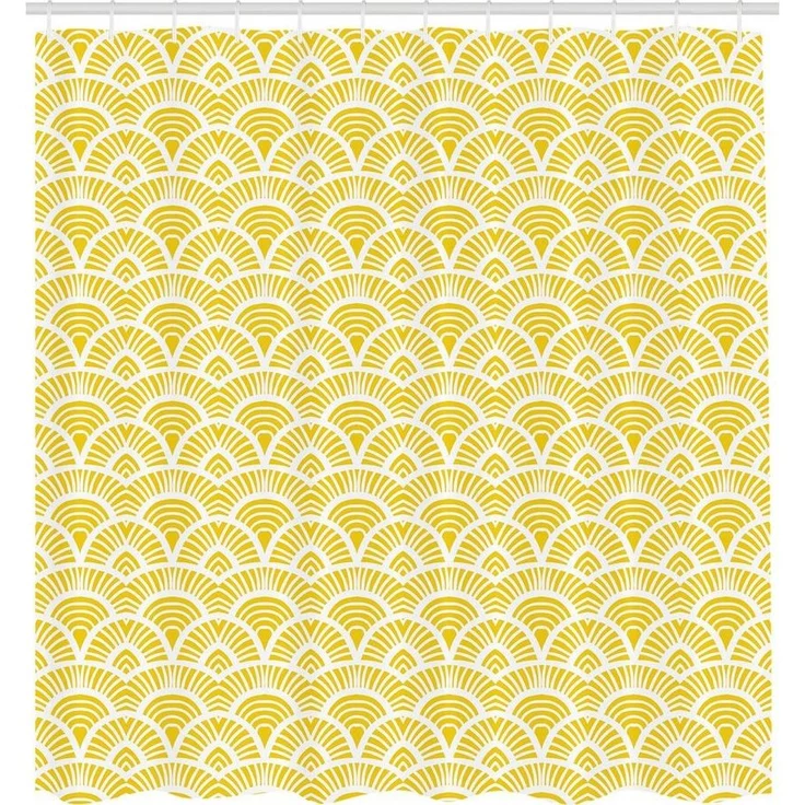 Abakuhaus Duschvorhang Moderner Digitaldruck mit 12 Haken auf Stoff Wasser Resistent Breite 175 cm, Höhe 180 cm, Gelb Vintage Bohem Geometric – Bild 1