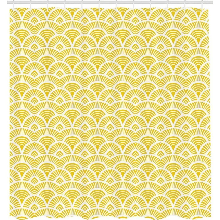 Abakuhaus Duschvorhang Moderner Digitaldruck mit 12 Haken auf Stoff Wasser Resistent Breite 175 cm, Höhe 180 cm, Gelb Vintage Bohem Geometric