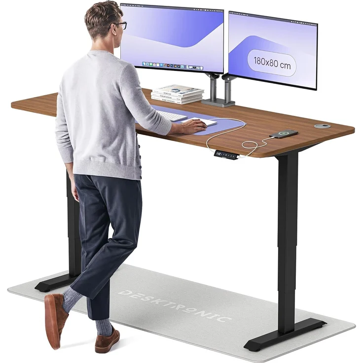 Höhenverstellbarer Schreibtisch - Höhenverstellbar Elektrisch mit Flüsterleisem Dual-Motor & Touchscreen - Hohe Tragfähigkeit - Stehtisch von Desktronic, Schwarz + Nussbaum, 180x80 cm – Bild 1