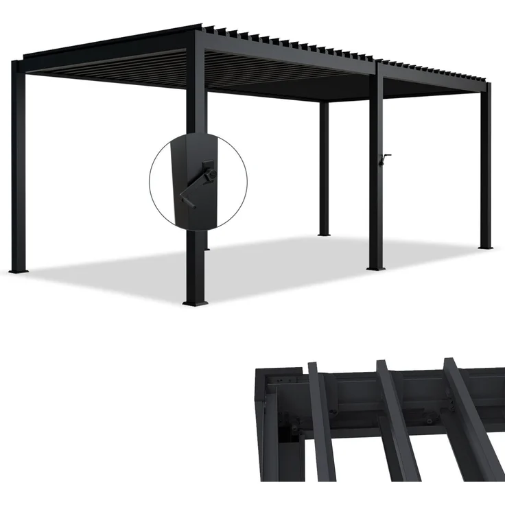 Juskys Lamellendach Tahiti 3x5,9 m - Stahl Pergola - Terrassenüberdachung stabil & wetterfest - Überdachung für Garten & Terrasse - Bausatz Anthrazit – Bild 1