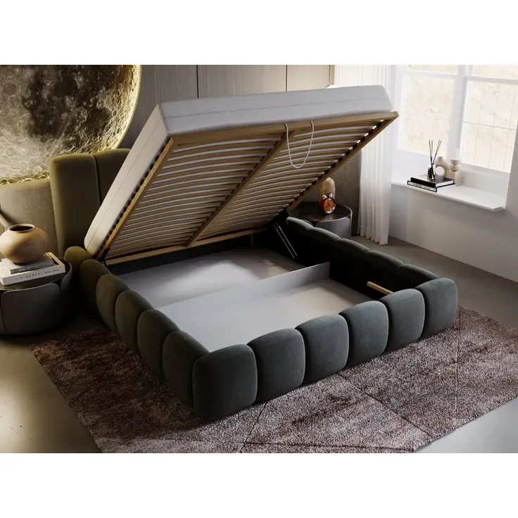 GRAINGOLD Cloud Bett 180x200, Polsterbett mit Bettkasten, Velvet-Stoff, mit Kopfteil, Dunkelgrau – Bild 5
