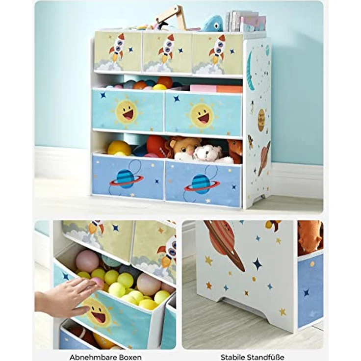 Songmics Kinderregal, mit 7 Aufbewahrungsboxen, MDF / Vliesstoff weiß, 60 x 29,5 x 62,5 cm – Bild 7