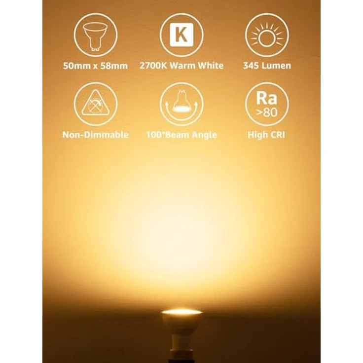 Lepro GU10 LED Warmweiss 4W Lampe, 2700K Warmweiß, 345 Lumen, 100° Abstrahlwinkel, Dimmbar Reflektorlampe, Energiesparendes LED Leuchtmittel für Wohnzimmer, Küche, Schlafzimmer, 10 Stück – Bild 3