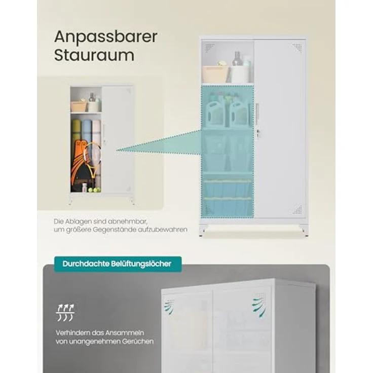 SONGMICS Mehrzweckschrank, Garderobenschrank, Aufbewahrungsschrank, Aktenschrank, Metallschrank, mit 2 Türen, 5 Fächern, Hängestange, abschließbar, hohe Füße, 80 x 40 x 165 cm, mattgrau OMC018GJ01 – Bild 6