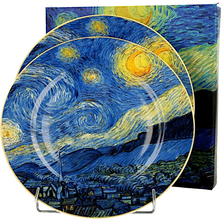 DUO ART GALLERY Dessertteller 2er Set STARRY NIGHT inspired by Van Gogh New Bone China Porzellan – Bild 3