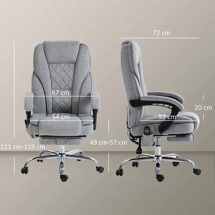 MELAYR, Ergonomischer Bürostuhl mit Massagefunktion, Fußstütze, drehbar, rollbar, Grau, 72 x 67 x 119 cm – Bild 5