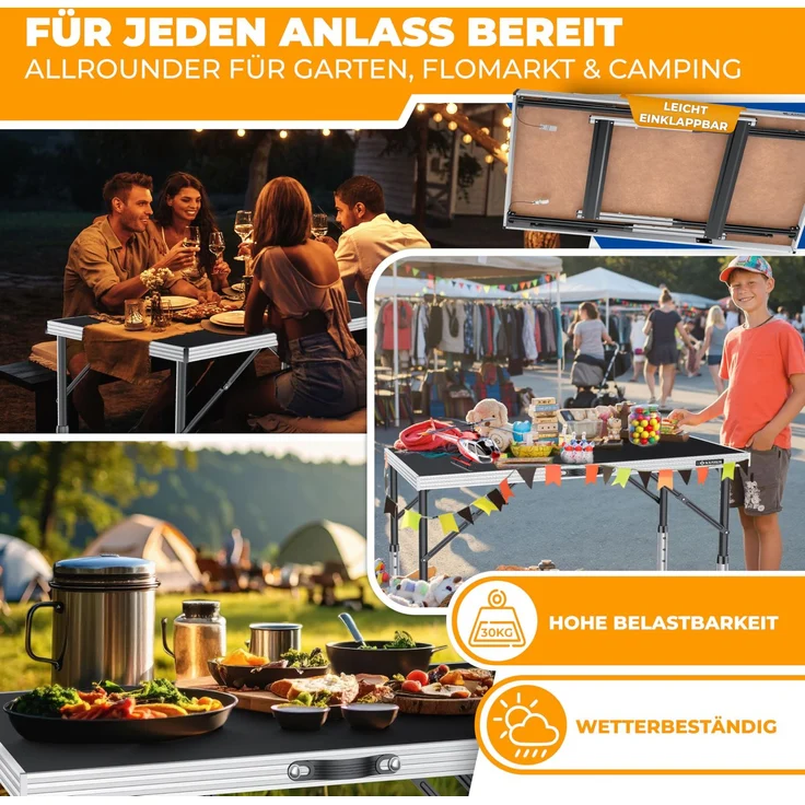 KESSER® Multifunktionstisch Profi 3- teilig, 100 x 60 cm, Tapeziertisch 30kg Tragkraft je Tisch Mit Ausziehfunktion Klapptisch Flohmarktisch Beistelltisch Mehrzwecktisch Campingtisch höhenverstellbar Schwarz – Bild 4