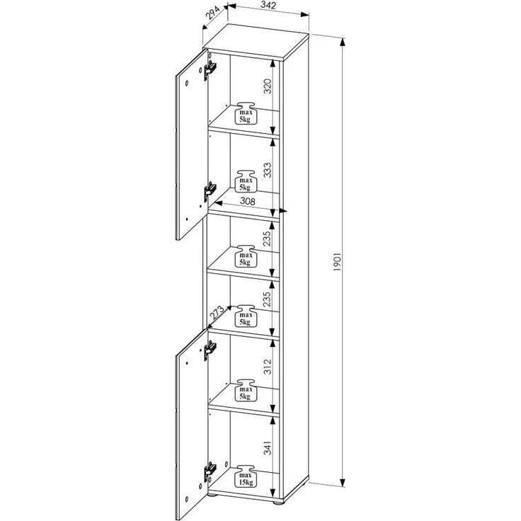 Hochschrank Sylt / Split, Holzwerkstoff, Beige, Holzfarben, 34 x 190 x 31 cm – Bild 6