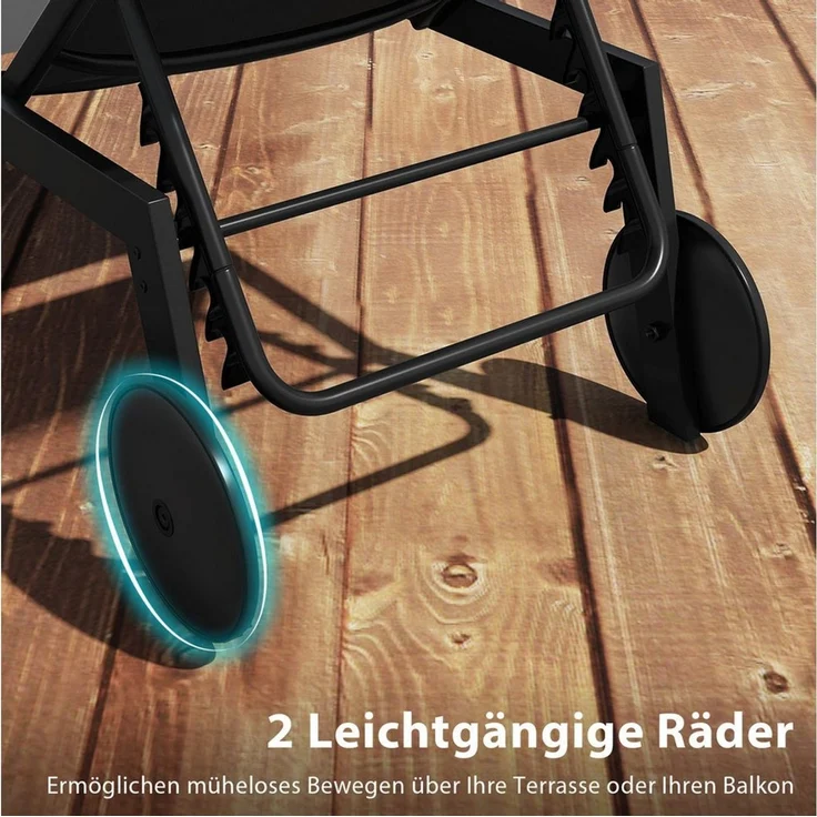 COSTWAY Gartenliege, 1 St, Liegestuhl mit Rollen, 6-stufig verstellbar – Bild 2