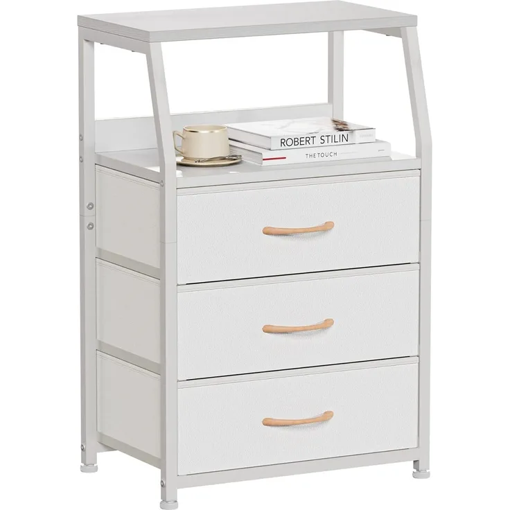 GarveeLife Kommode Schmal Kommodenschrank Mit 3 Schubladen Aus Stoff, Nachttisch Nachtschrank Sideboard Aufbewahrungskommode Mit 2-Tier Holz Regal Für Schlafzimmer, Flur, Wohnzimmer, 41 x 29 x 72Cm