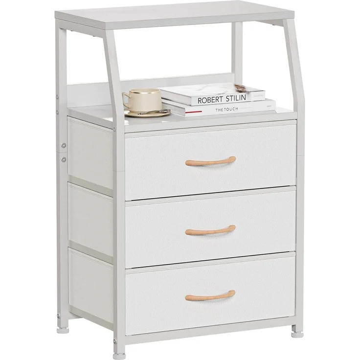 GarveeLife Kommode Schmal Kommodenschrank Mit 3 Schubladen Aus Stoff, Nachttisch Nachtschrank Sideboard Aufbewahrungskommode Mit 2-Tier Holz Regal Für Schlafzimmer, Flur, Wohnzimmer, 41 x 29 x 72Cm