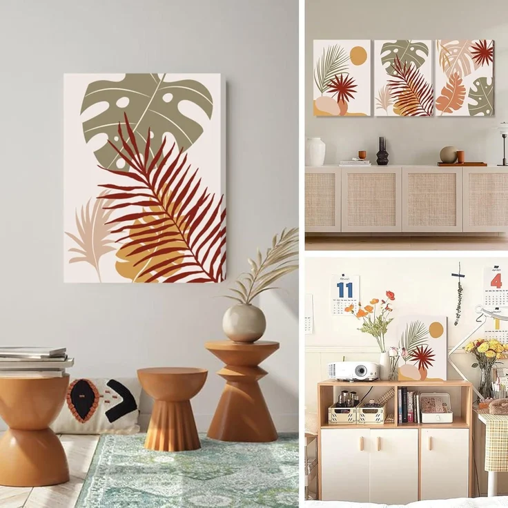 Boho Botanisch Bilder Salbeigrün Rotbraun Orange Abstract 40x30cm – Bild 2