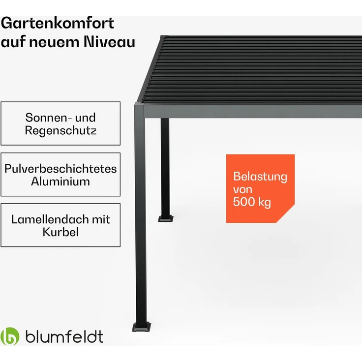 Blumfeldt Pavillon 3x3, Wasserdicht Stabil Winterfest, Lamellendach aus Verzinktem Stahl, Pulverbeschichteter Aluminiumrahmen, Wetterfest, Schwarz, Für Garten & Terrasse – Bild 1