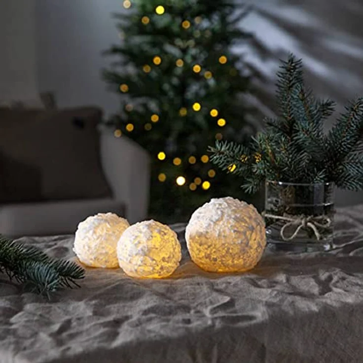Schneeball-Kerze Snowball Echtwachs Batterie Timer warmweiß Ø 10cm – Bild 3