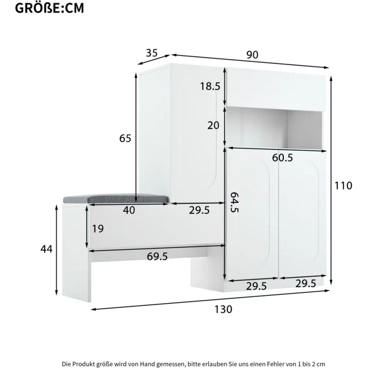 Weißer Schuhschrank mit Sitzbank und höhenverstellbaren Fächern 130 cm Moderner Schuhorganizer für Diele mit Soft Close Funktion Schuhregal Aufbewahrungsbank mit abnehmbarer Sitzauflage và Kippsicherung, 130cmx35cmx110cm, Weiß – Bild 3
