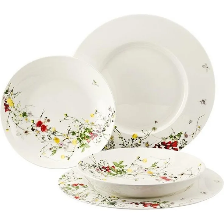 Set 4-tlg. mit Fahnen- und Coupteller Brillance Fleurs Sauvages Rosenthal Tellerset - Mikrowelle geeignet, Spülmaschinengeeignet