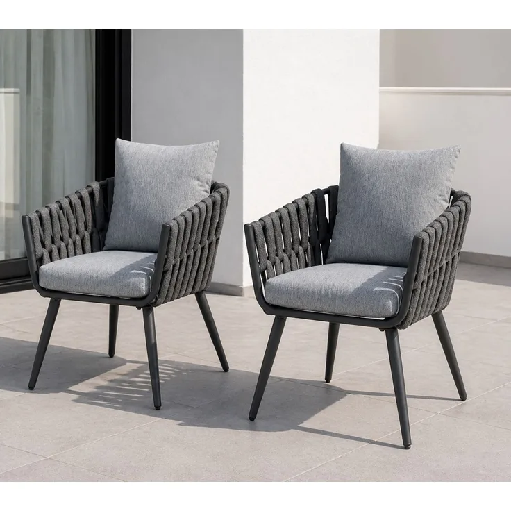 Gardissimo Nizza 2er-Set Rope Alu Loungesessel Dining Gartenstuhl grau