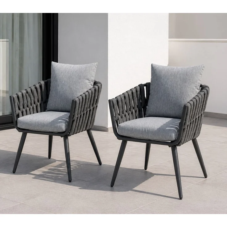 Gardissimo Nizza 2er-Set Rope Alu Loungesessel Dining Gartenstuhl grau – Bild 1
