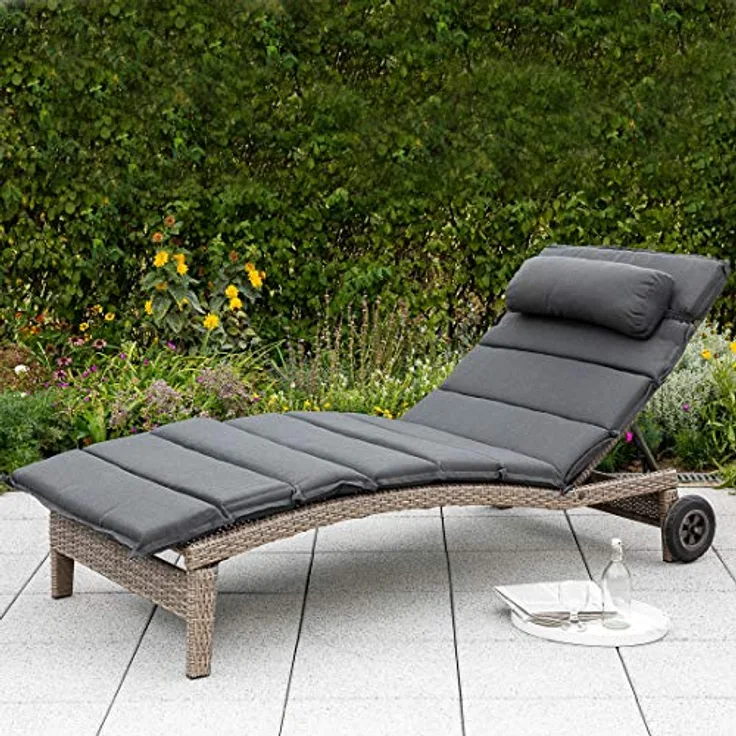 Merxx Andalusia Liege, verstellbare Gartenliege mit grauer Auflage und Aluminiumgestell, mobil mit Rädern