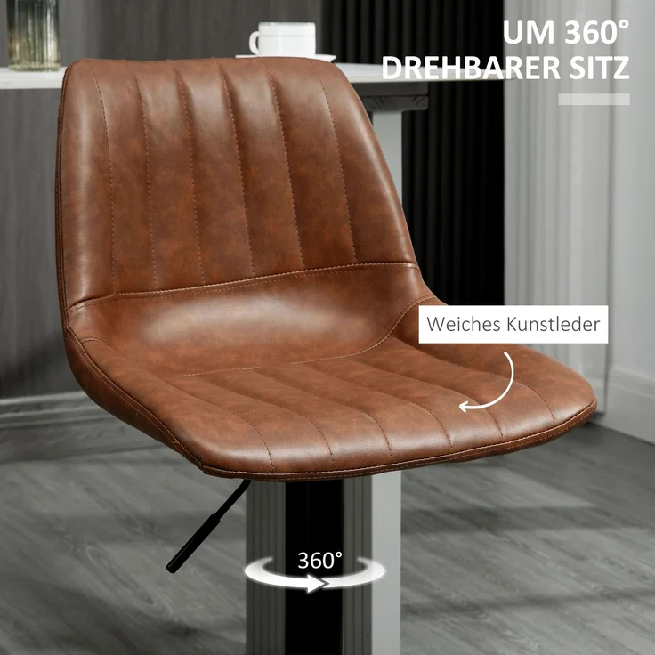Barhocker 2er-Set im Retrodesign, mit Fußstütze, höhenverstellbar, 43 cm x 49,5 cm x 111 cm--Braun--111x49.5x43cm--YOUDENOVA – Bild 8