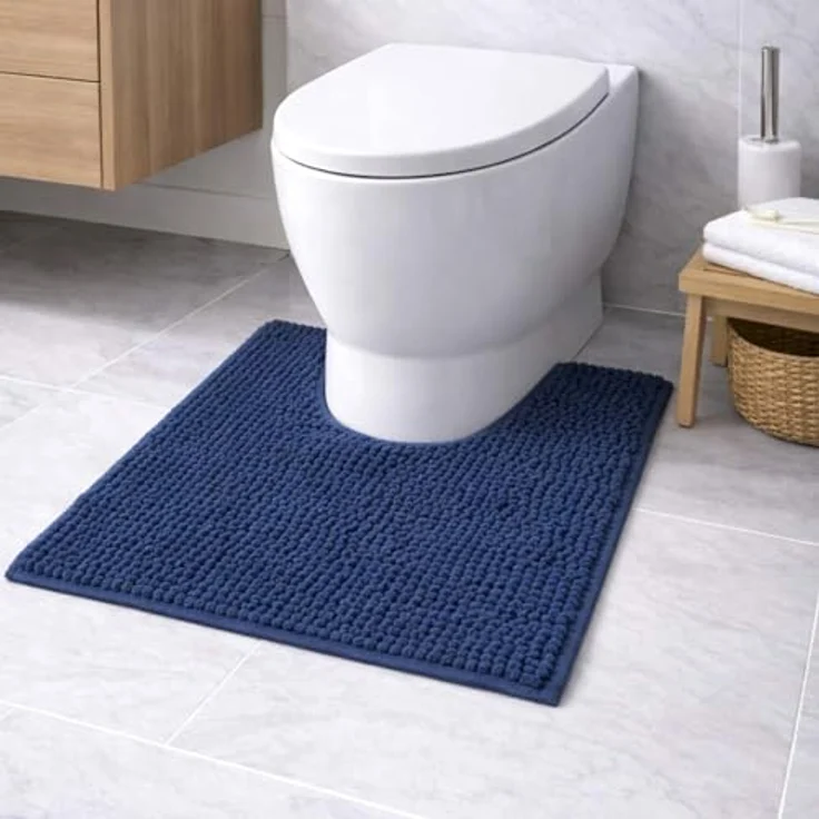 WohnDirect Badematte 45x45 cm MIT WC Ausschnitt | Dunkelblau - rutschfest & Waschbar - Badezimmerteppich zum Set kombinierbar, Badvorleger, WC Garnitur, Badteppich – Bild 1
