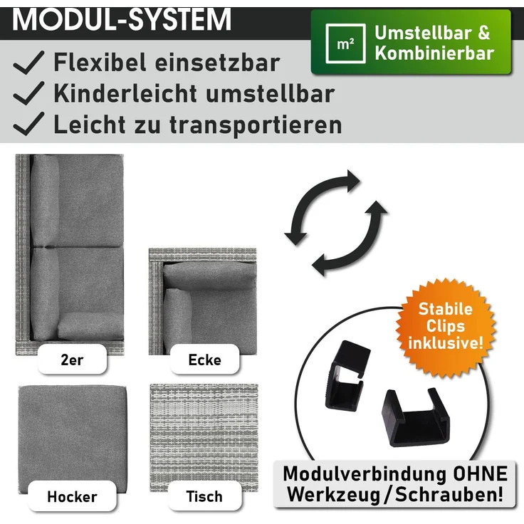 BRAST Gartenmöbel Lounge Sofa Couch Set Royal Grau Poly-Rattan für 4 Personen – Bild 8