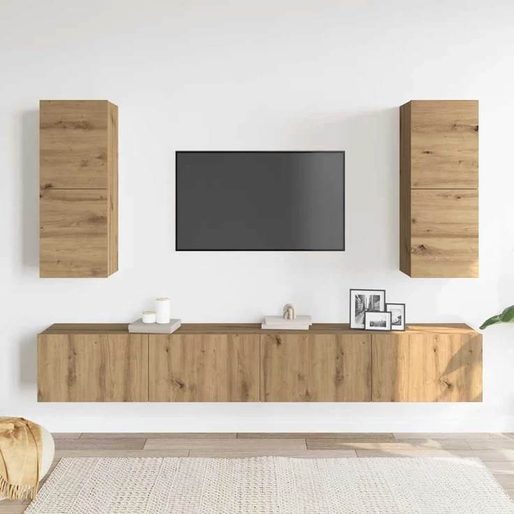 vidaXL 4-tlg. TV-Schrank-Set Wandmontage Artisan-Eiche Holzwerkstoff 3329018 – Bild 2
