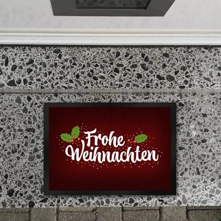 speecheese Fußmatte Frohe Weihnachten Fußmatte mit Blätter und Beeren Motiv Winter Advent – Bild 3
