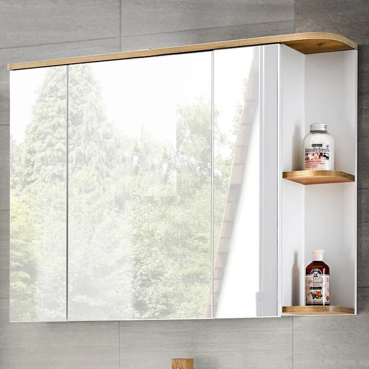 Badezimmer Spiegelschrank, CAMPOS-56 weiß mit Wotaneiche, B/H/T: ca. 94/71/20 cm