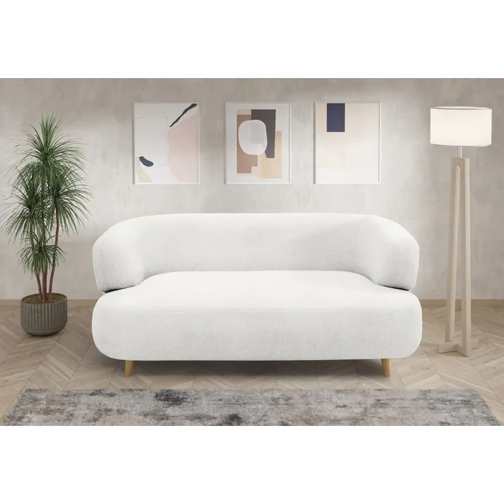 DOMO. collection Sofa 800014, 2-Sitzer Garnitur, runde Ecken, gepolsterte Rückenlehne, Holzfüße Eiche natur, 2er Couch, Polstergarnitur, 160 x 86 x 73 (BxTxH), weiß