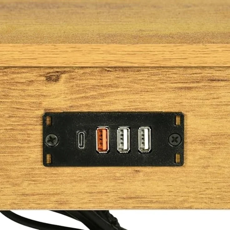 MEUBLE COSY Nachttisch 2er Set mit Ladestation Beistelltische 4 USB-Anschlüssen Couchtisch Klein Sofatisch mit Ablageboden für Wohnzimmer Schlafzimmer, Industrie, Metallgestell, Hellbraun, 38 x 28 x 52 cm – Bild 5