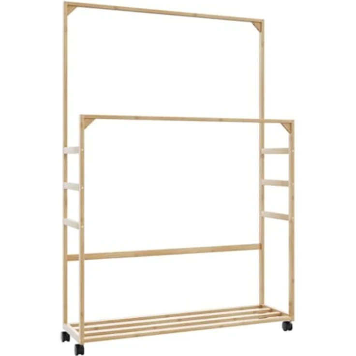 vidaXL Kleiderständer mit Ablagen und Rollen 90x35x155 cm Bambus 4008916 – Bild 2