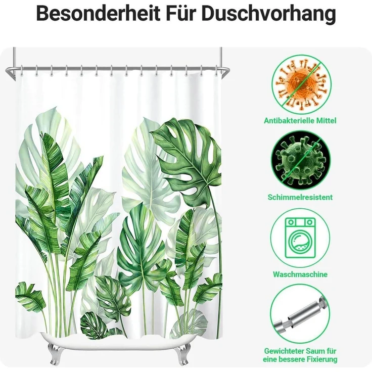 Duschvorhang Lerores Grün Blätter 100x200cm Antischimmel Textil – Bild 7