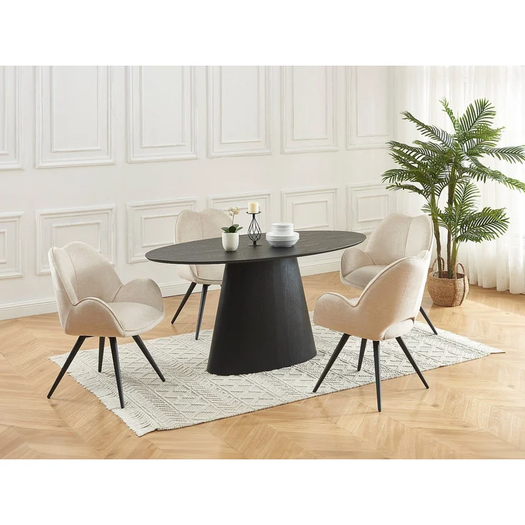 Vente-unique - Drehstuhl mit Armlehnen 2er-Set - Stoff & schwarzes Metall - Beige - GULSUN von Maison Céphy – Bild 3